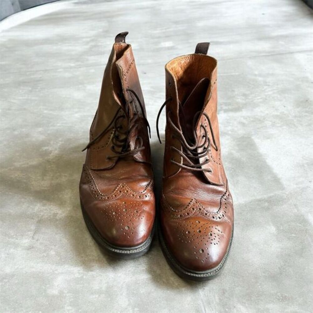 Stafford 014-1218 Wingtip Brown Leather Ankle Dress Mens Boots Size 12 M